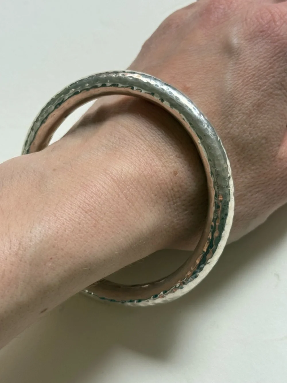 Sterling Silver Hammered Bangle Bracelet - Picture 3 of 9